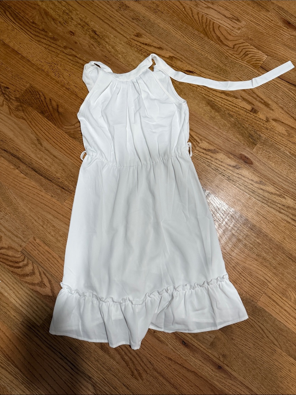 Girls' White Sleeveless Ruffle-Hem Dress